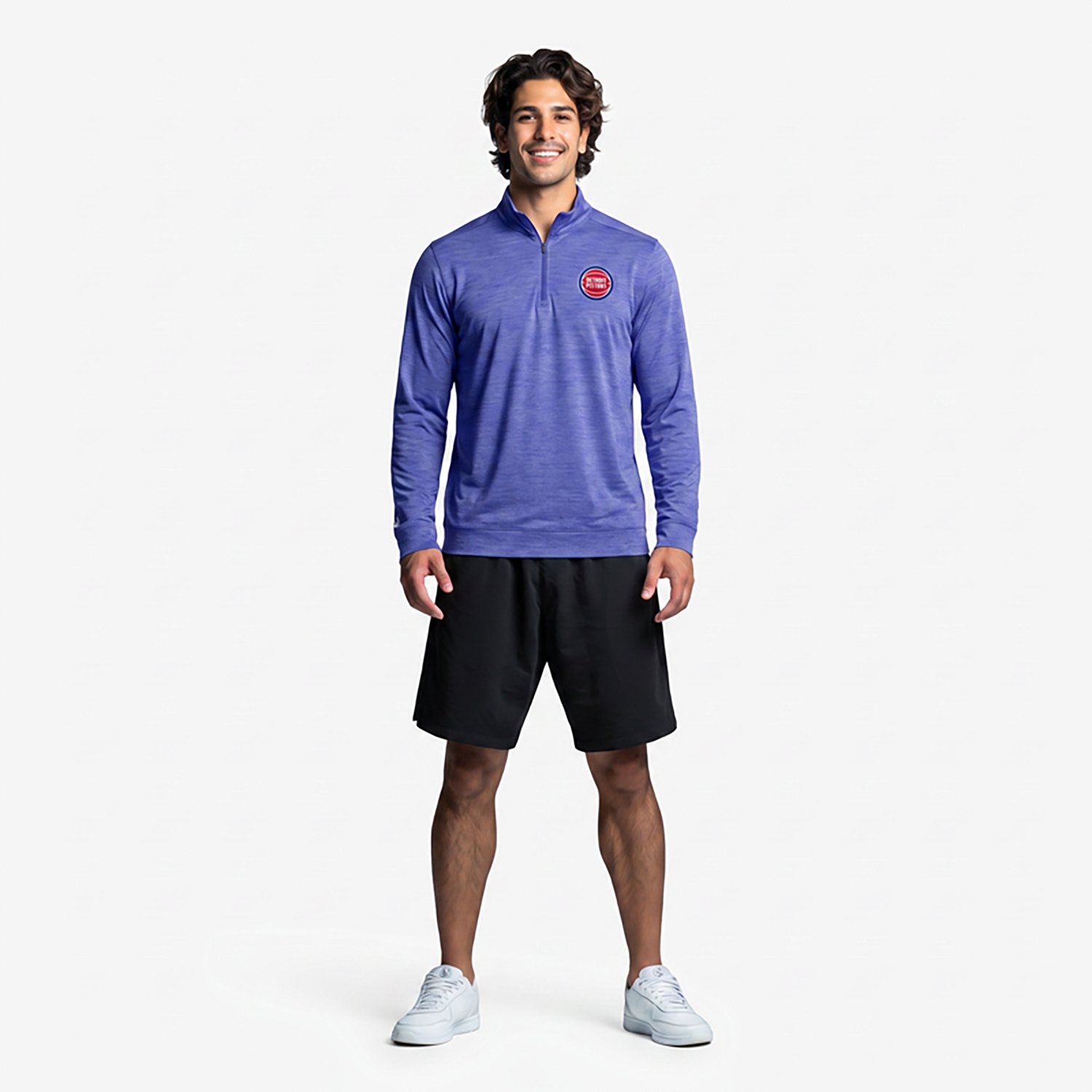 Antigua Heather Detroit Pistons Bright Quarter-Zip Top