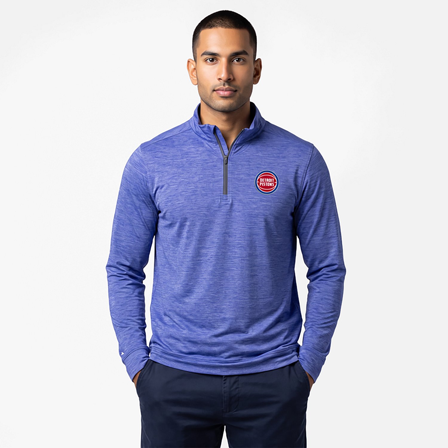 Antigua Heather Detroit Pistons Bright Quarter-Zip Top - view number 2