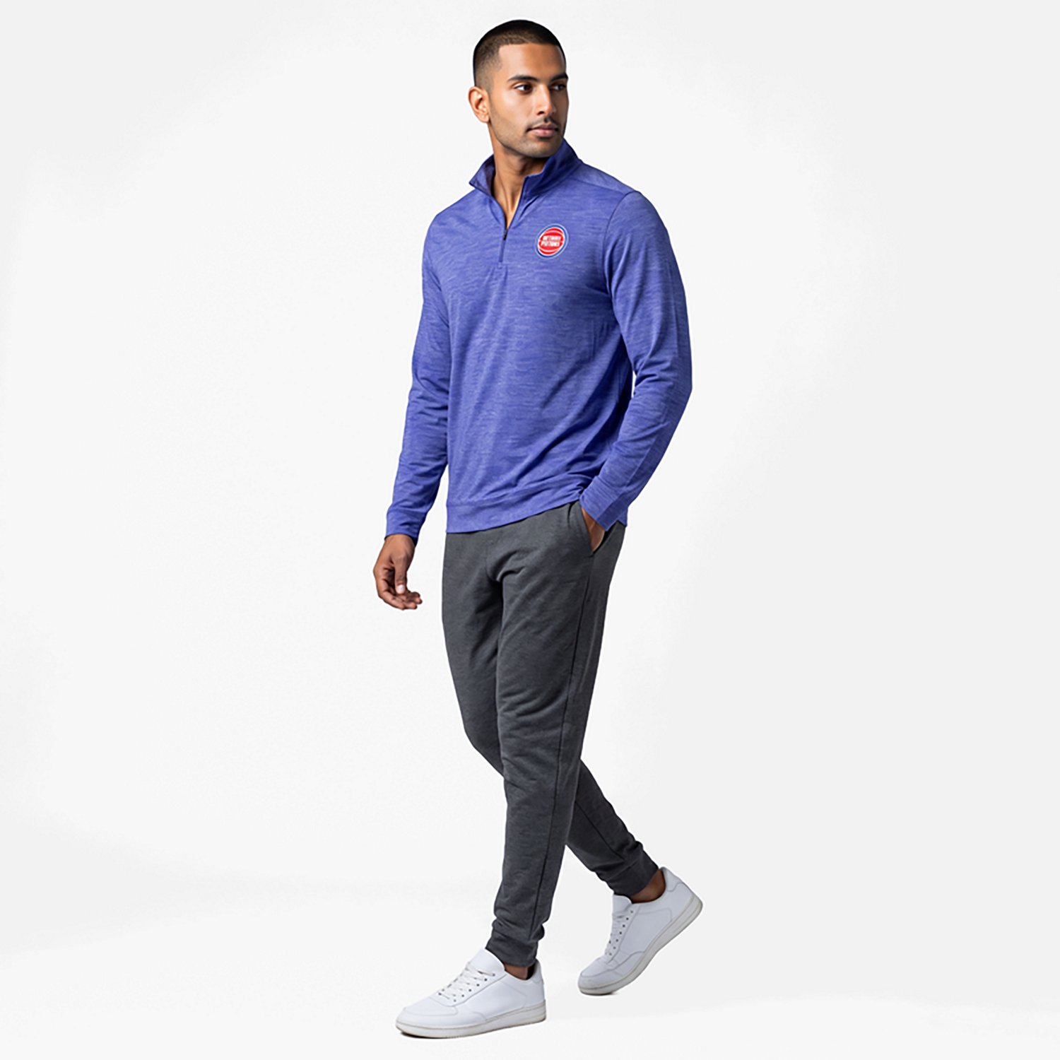 Antigua Heather Detroit Pistons Bright Quarter-Zip Top - view number 3