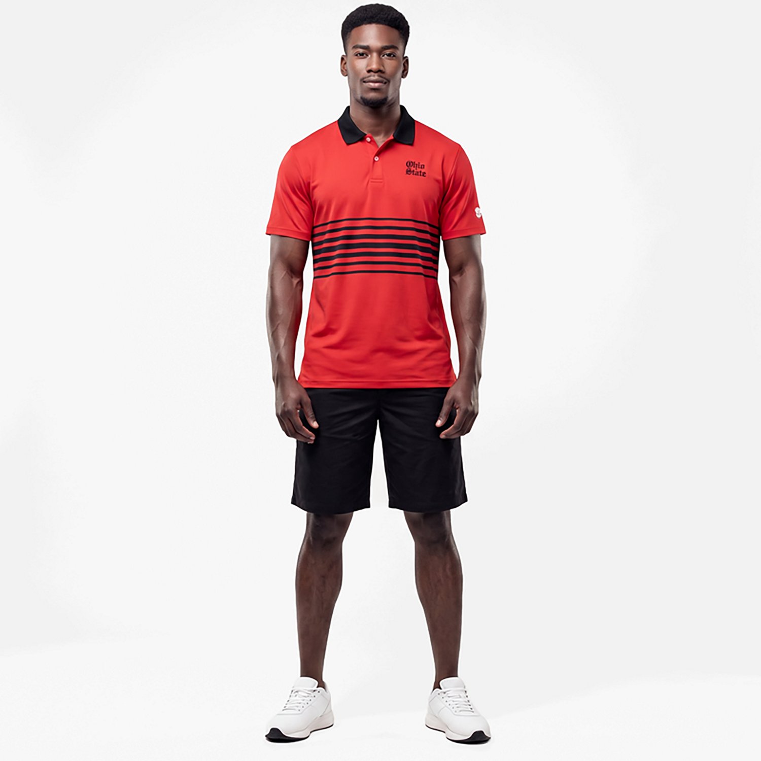 Homefield Men's Ohio State University Vault Mascot Striped Chest Golf Polo Shirt