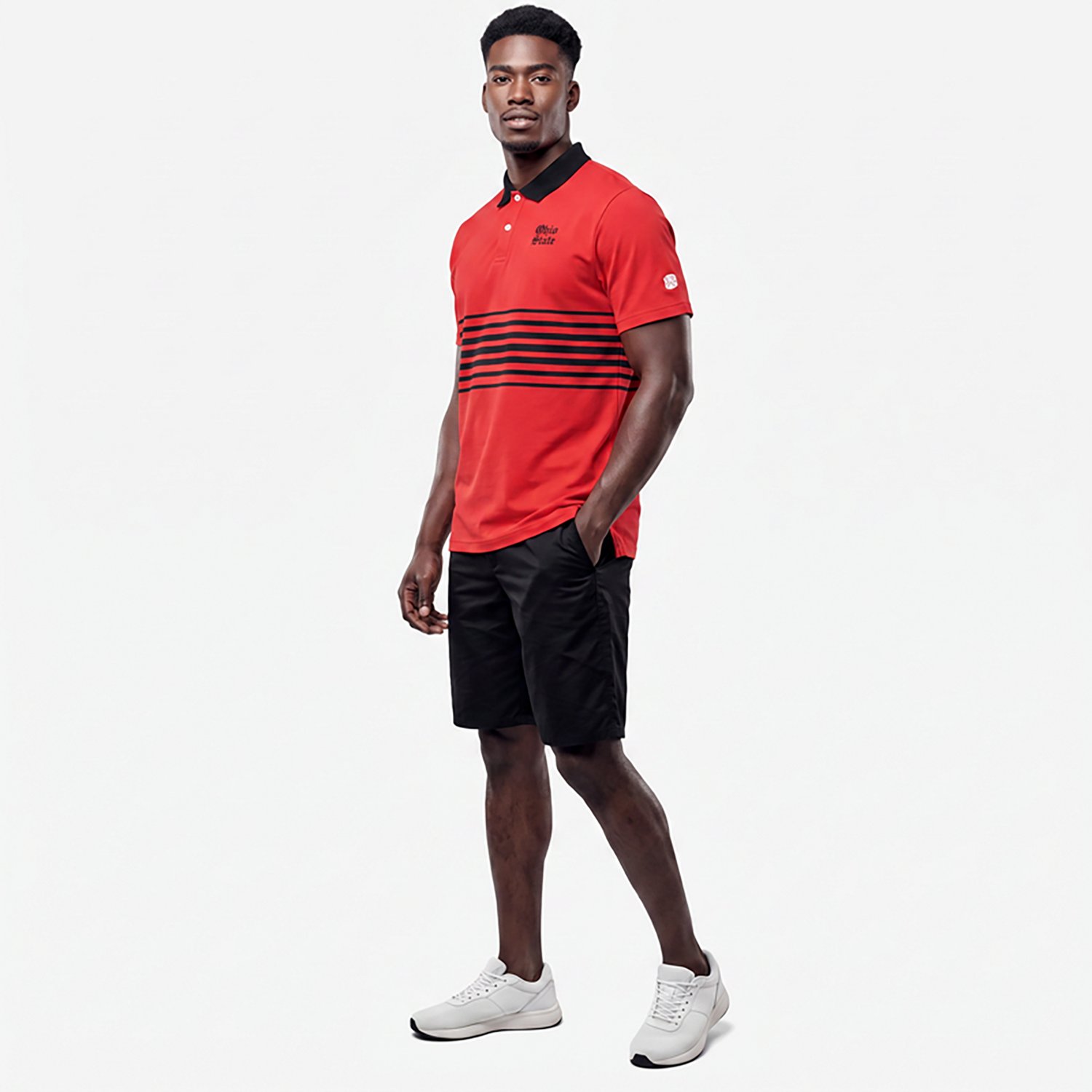 Homefield Men's Ohio State University Vault Mascot Striped Chest Golf Polo Shirt