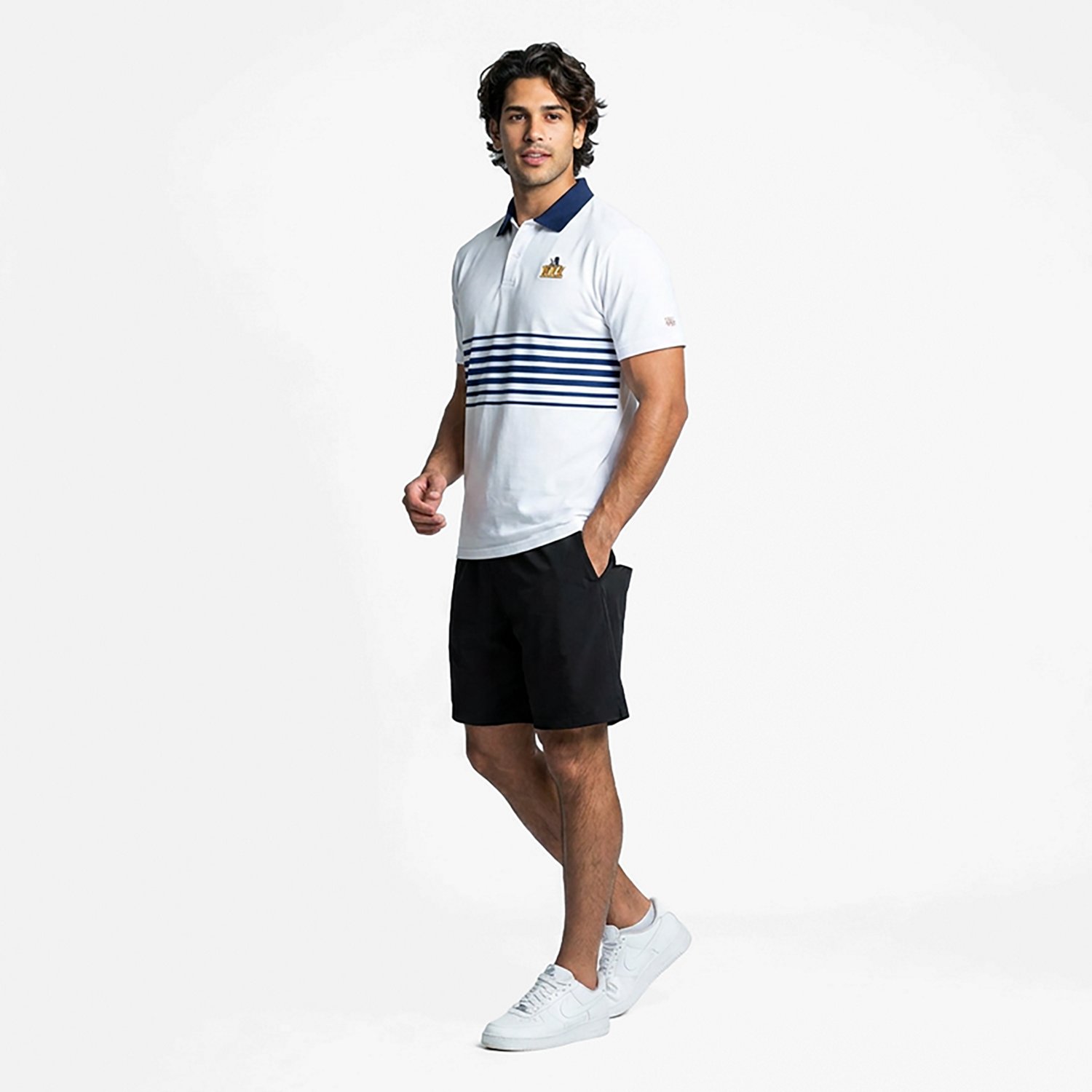 Homefield Men's West Virginia University Vault Mascot Striped Chest Golf Polo Shirt - view number 3