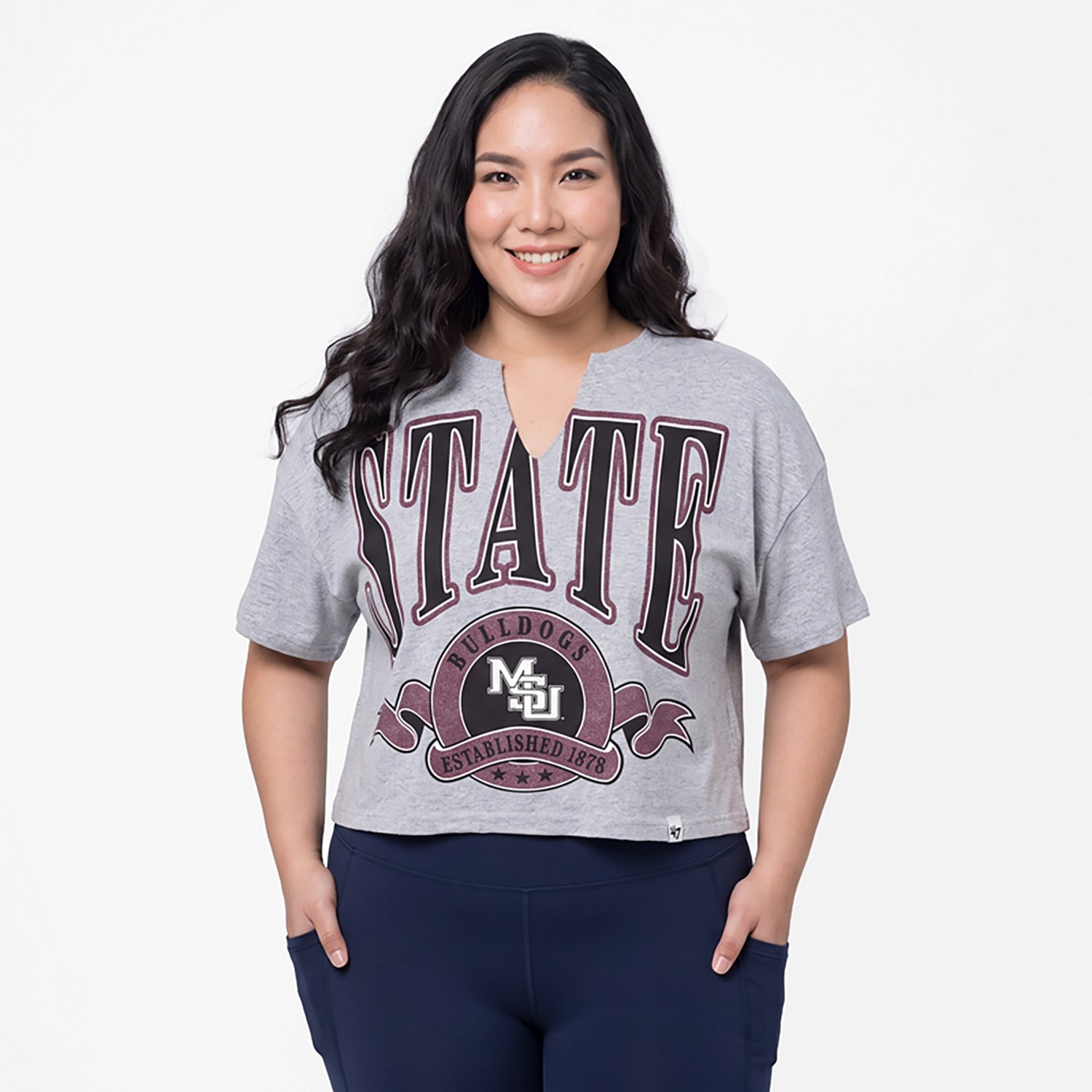 '47 Women's Mississippi State Banners Out Oversized Notch Neck Short Sleeve T-shirt