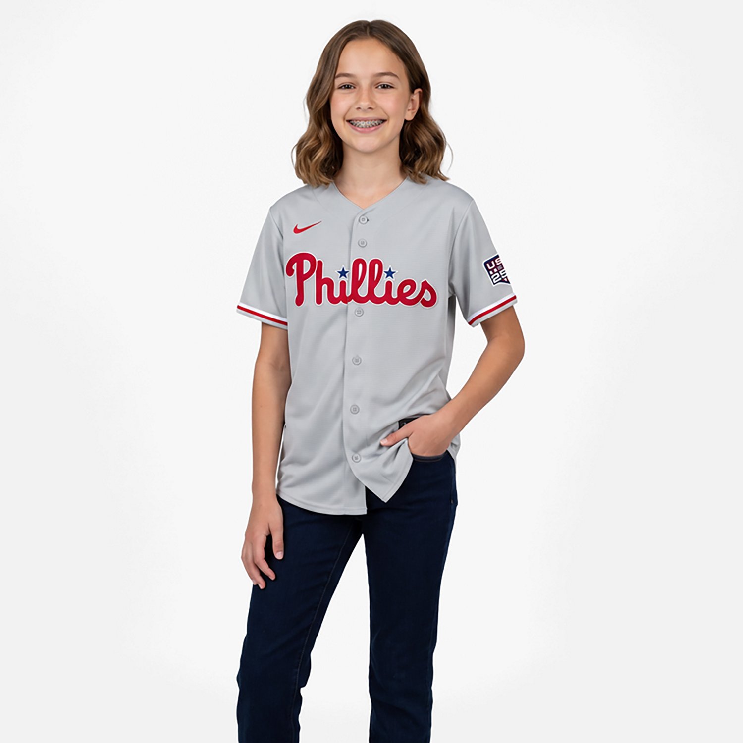 Youth Nike Bryce Harper Philadelphia Phillies USA 250 Fourth of July Road Replica Jersey - view number 2