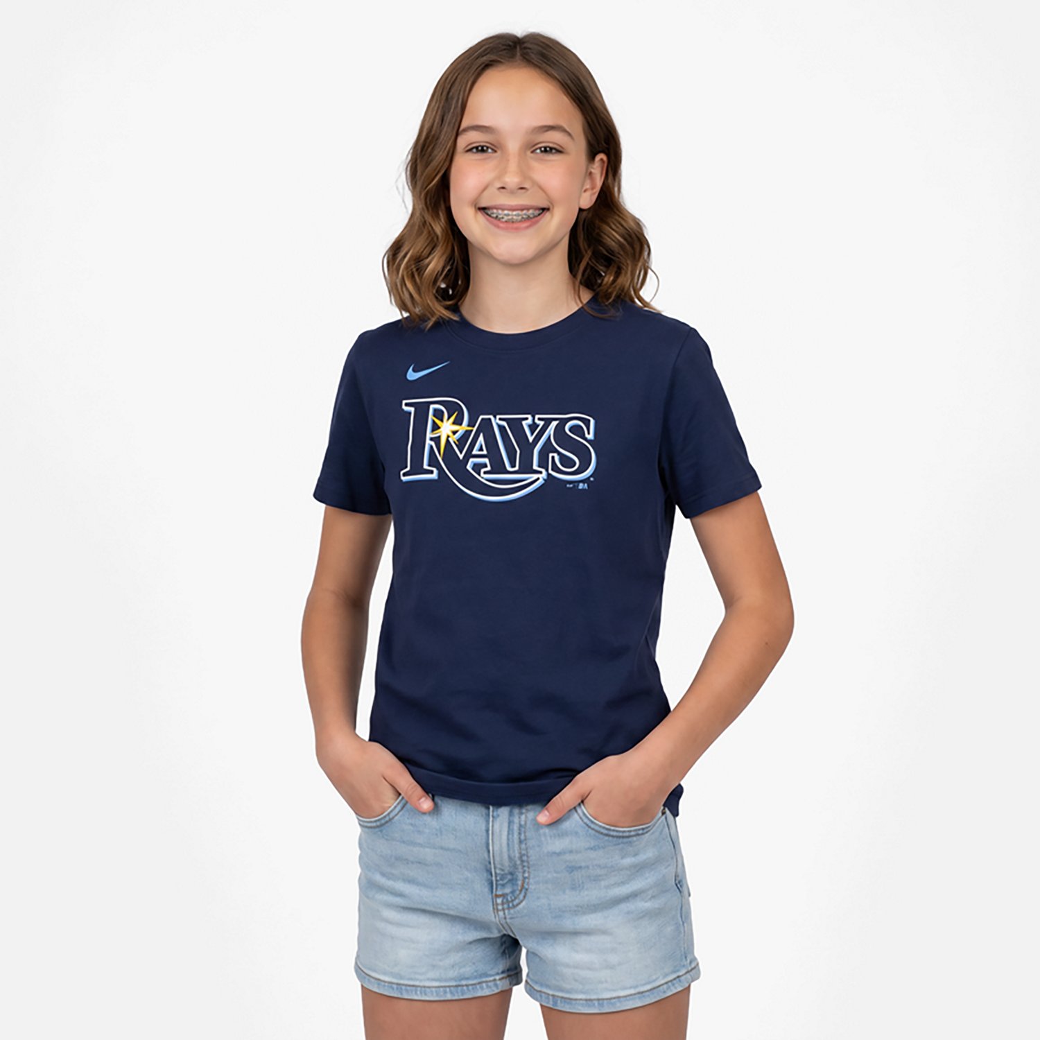 Youth Nike Junior Caminero Tampa Bay Rays Name  Number T-Shirt - view number 2