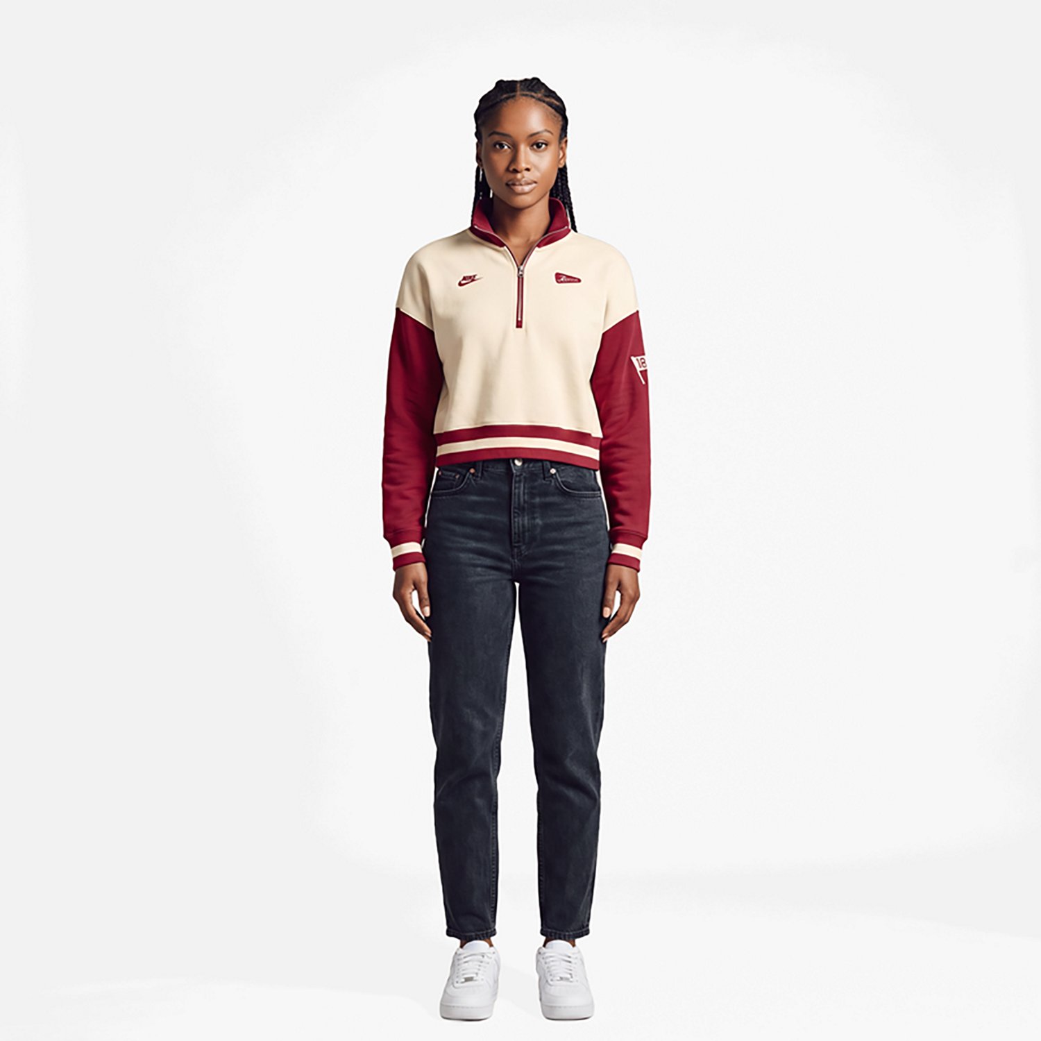 Nike Crimson Alabama Tide Oversized Legacy Color Block Cropped Quarter-Zip Pullover