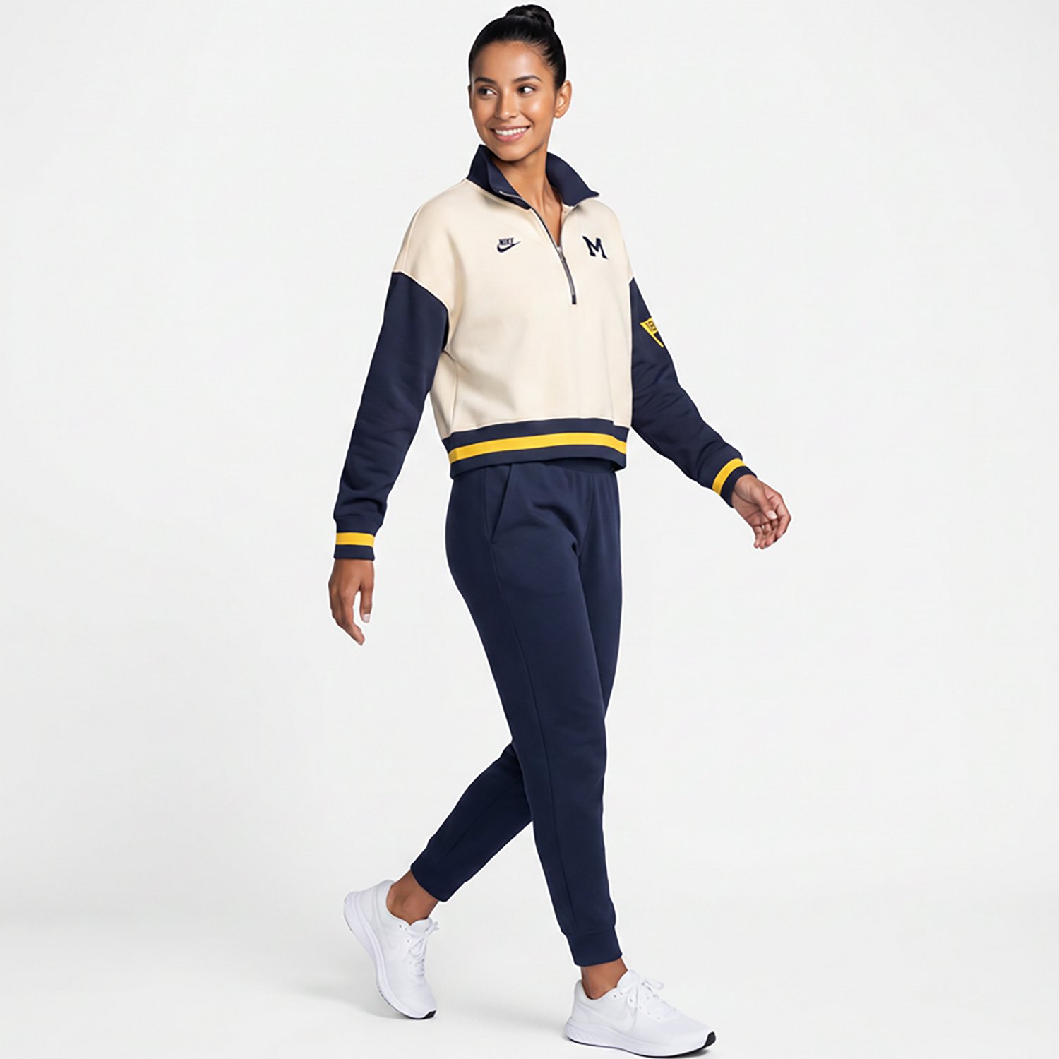 Nike Navy Michigan Wolverines Oversized Legacy Color Block Cropped Quarter-Zip Pullover - view number 3