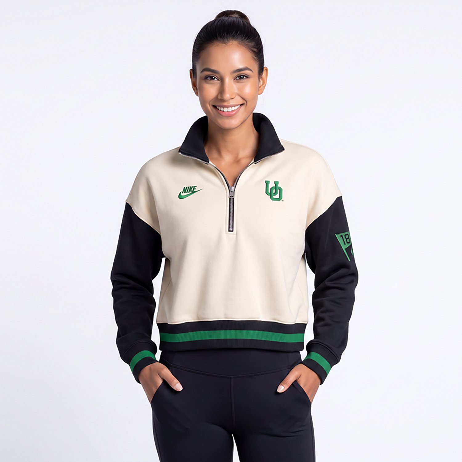Nike Black Oregon Ducks Oversized Legacy Color Block Cropped Quarter-Zip Pullover - view number 2