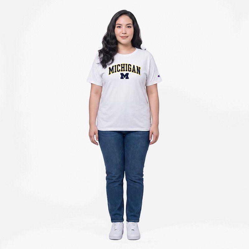 Champion Women's White Michigan Wolverines Arched Over Logo T-Shirt - White