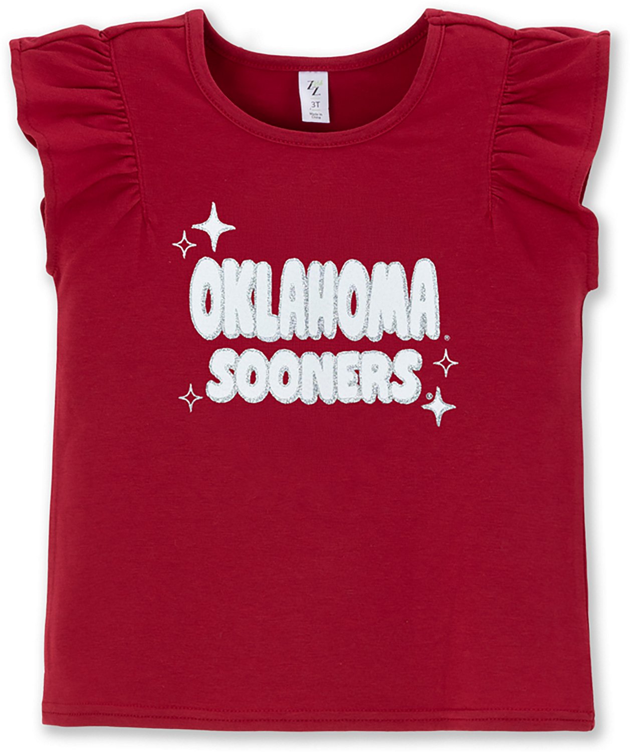 ZooZatz Toddler Girls' University of Oklahoma Ladybug Glitter Ruffle Sleeve Graphic T-shirt