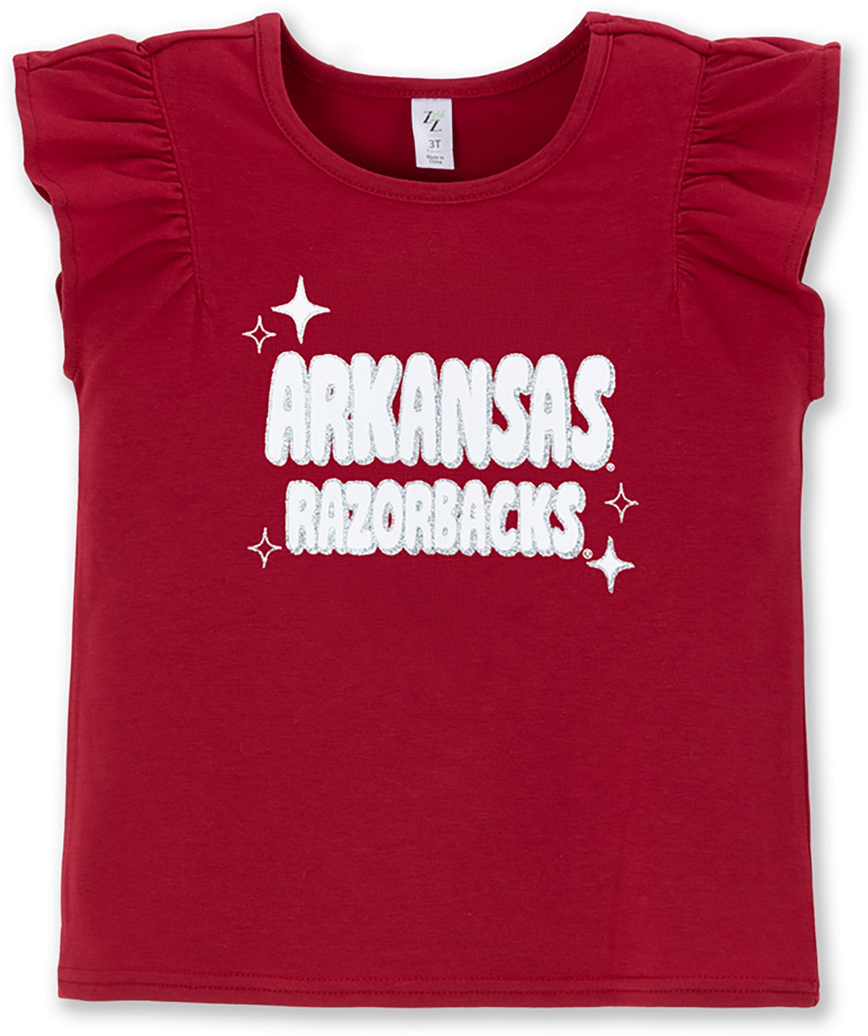ZooZatz Toddler Girls' University of Arkansas Ladybug Glitter Ruffle Sleeve Graphic T-shirt