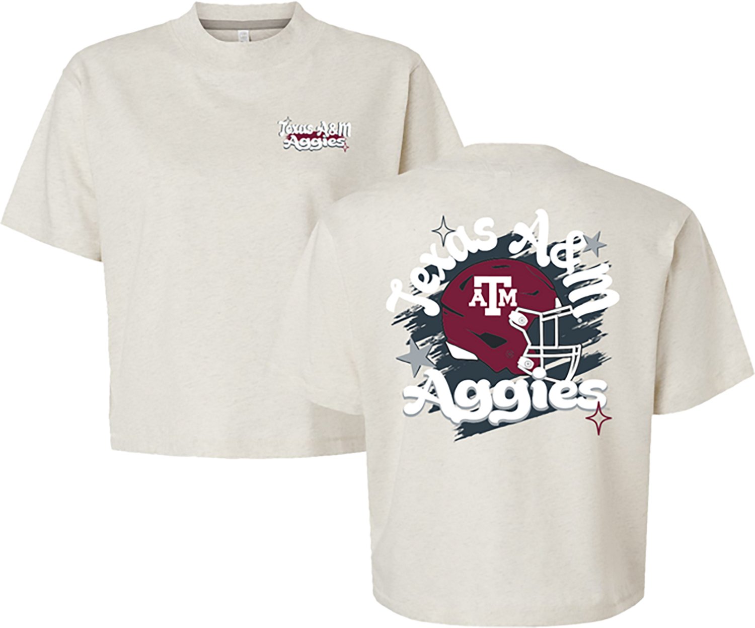 Image One Women's Texas A&M University Groovy Helmet Boxy Graphic T-shirt