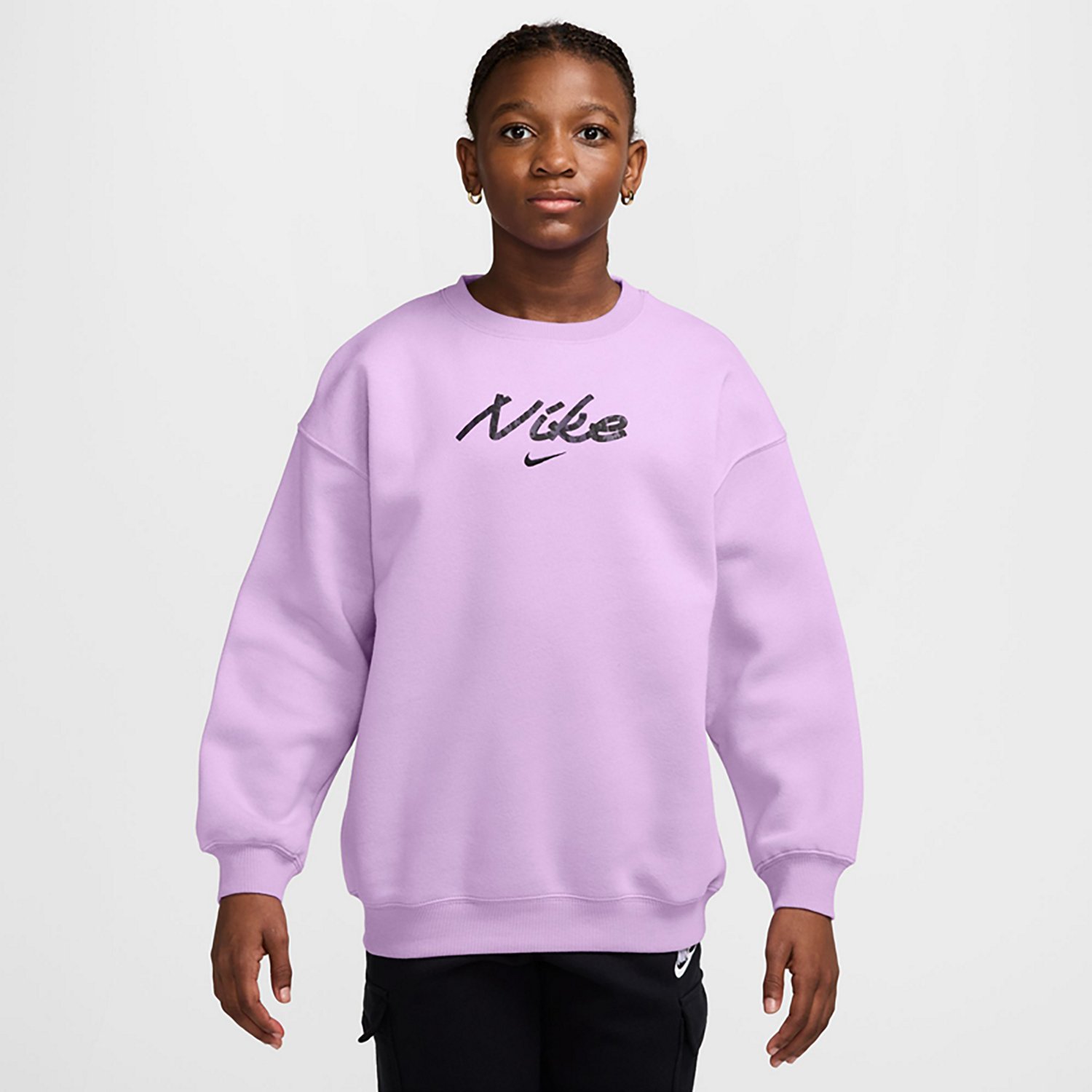 Nike Girls' Sportswear Oversized Fleece Crew All Over Print Sweatshirt