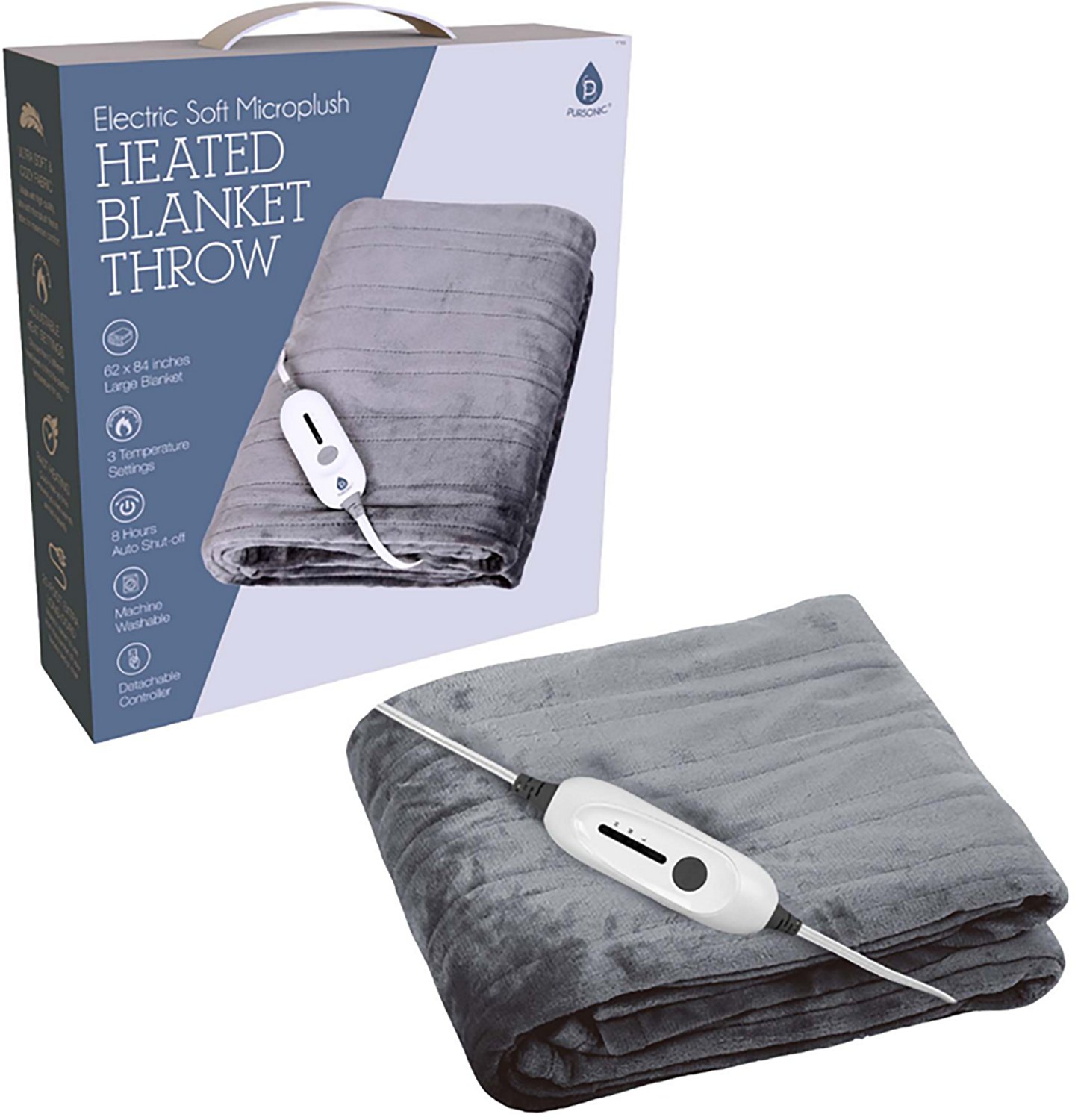 Pursonic Electric Soft Microplush Heated Blanket Throw