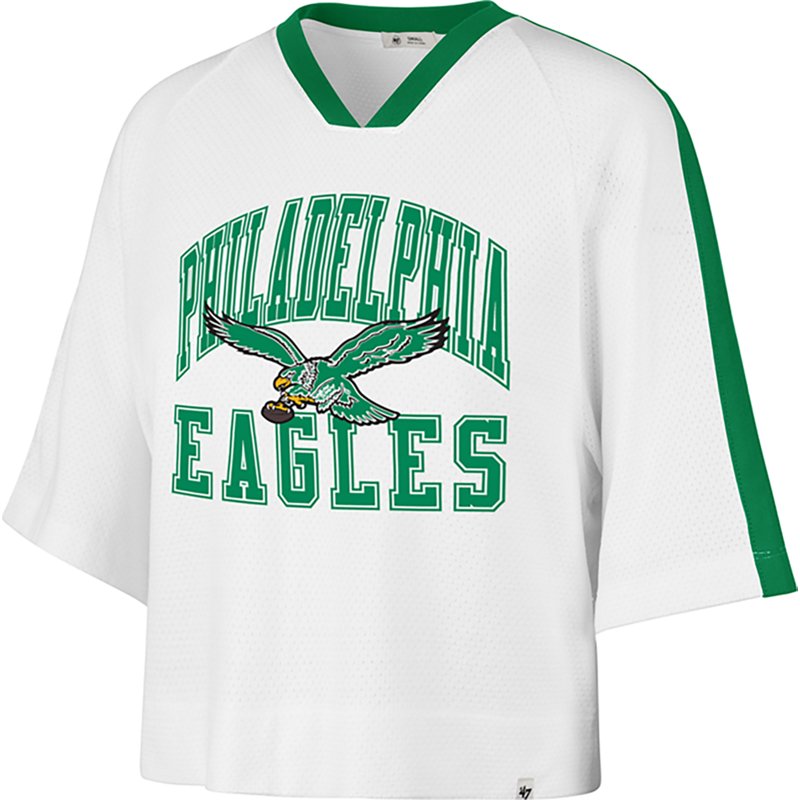 Women's '47 White Philadelphia Eagles Big Overarch Drop Needle Raglan V-Neck T-Shirt