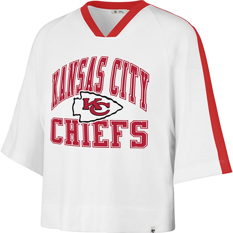 '47 Brand Women's White Kansas City Chiefs Big Overarch Drop Needle Raglan V-Neck T-Shirt - White