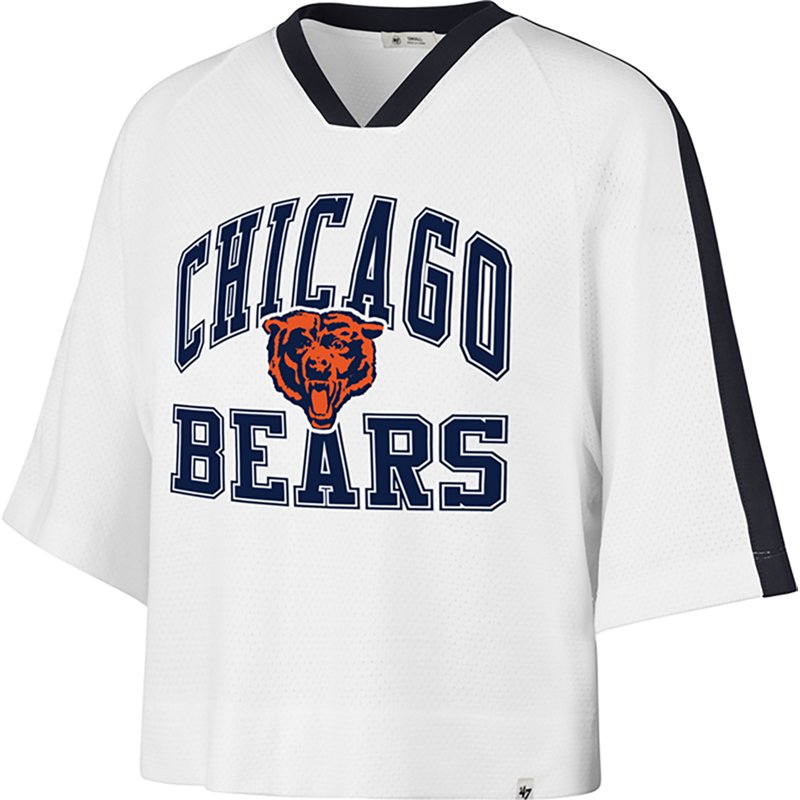Women's '47 White Chicago Bears Big Overarch Drop Needle Raglan V-Neck T-Shirt