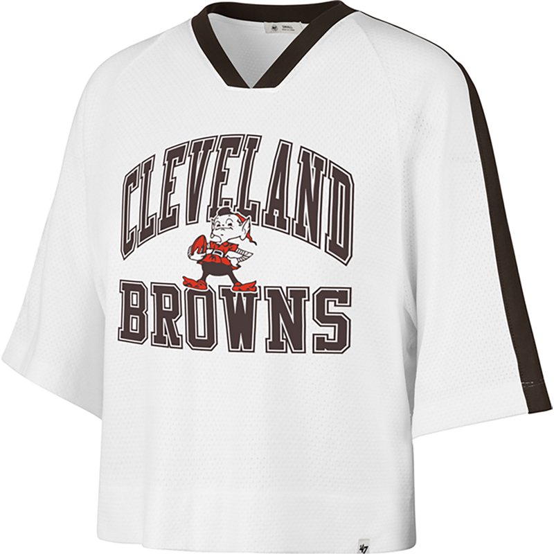 '47 Brand Women's White Cleveland Browns Big Overarch Drop Needle Raglan V-Neck T-Shirt - White