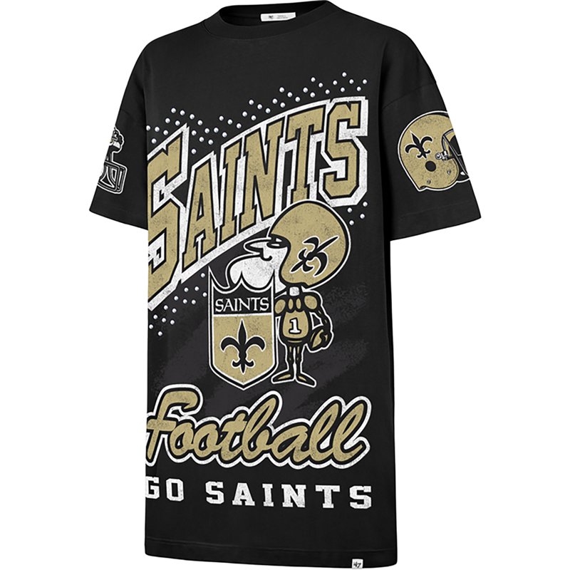 '47 Brand Women's Black New Orleans Saints Oversized Gemstone Swash T-Shirt Dress - Black