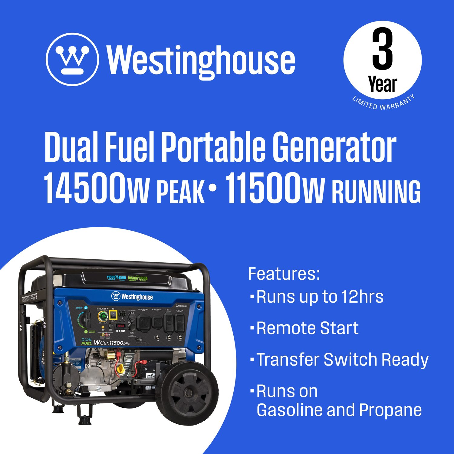 Westinghouse 14500/11500W Dual Fuel Portable Generator with Remote Electric Start - view number 2