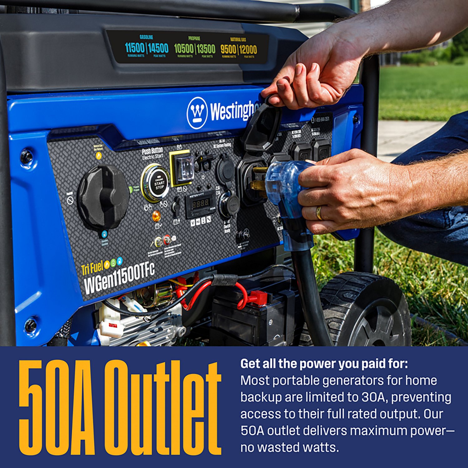 Westinghouse 1450011500W Tri-Fuel Portable Generator with Remote Electric Start - view number 7