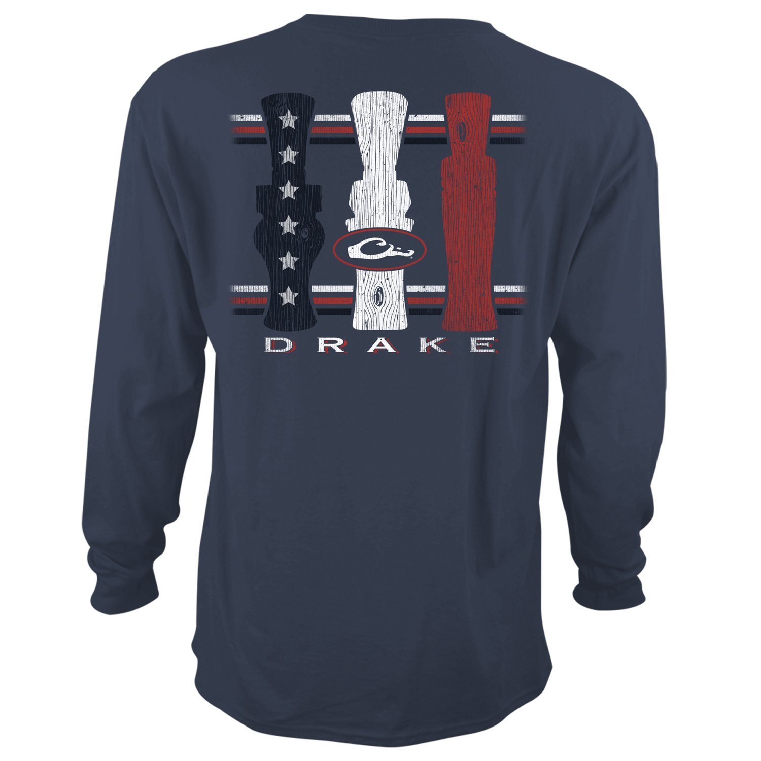 Drake Men's Waterfowl Red, White and Blue Duck Call Long Sleeve T-shirt