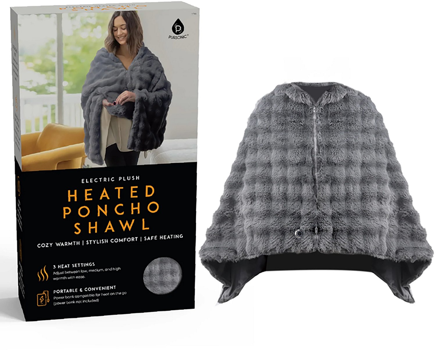 Pursonic Electric Plush Heated Poncho Shawl