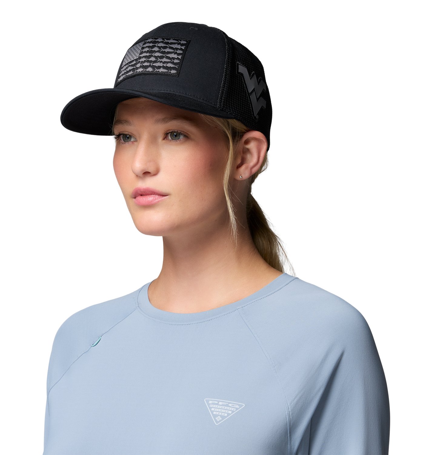 Columbia Sportswear Men's West Virginia University PFG Mesh Fish Flag Ball Cap