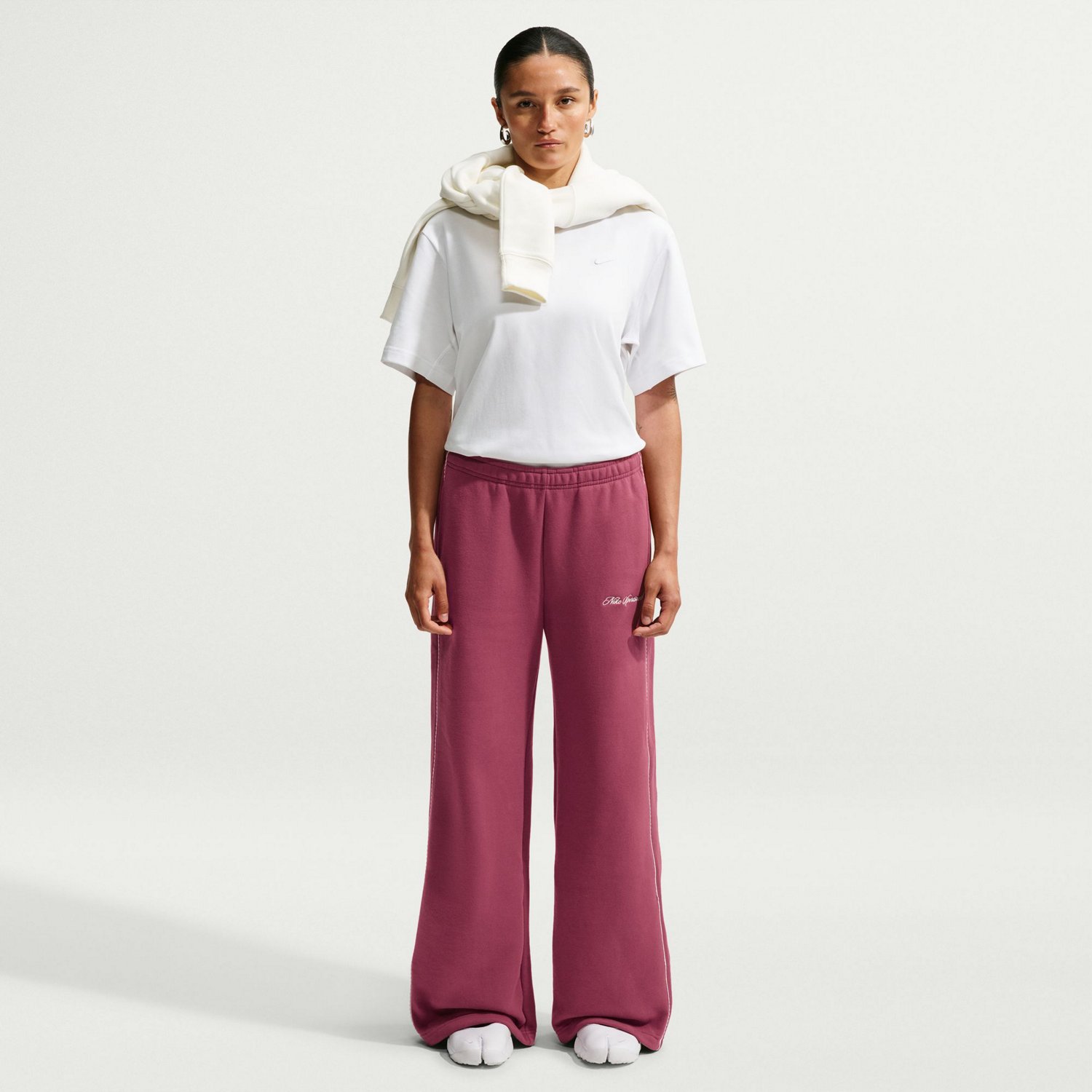 Nike Women's Studio Fleece Mid-Rise Scallop Wide-Leg Pants