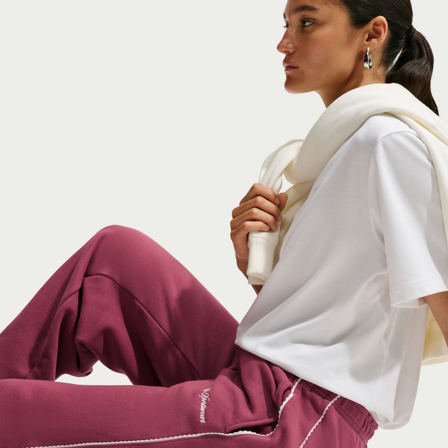 Nike Women's Studio Fleece Mid-Rise Scallop Wide-Leg Pants - view number 6