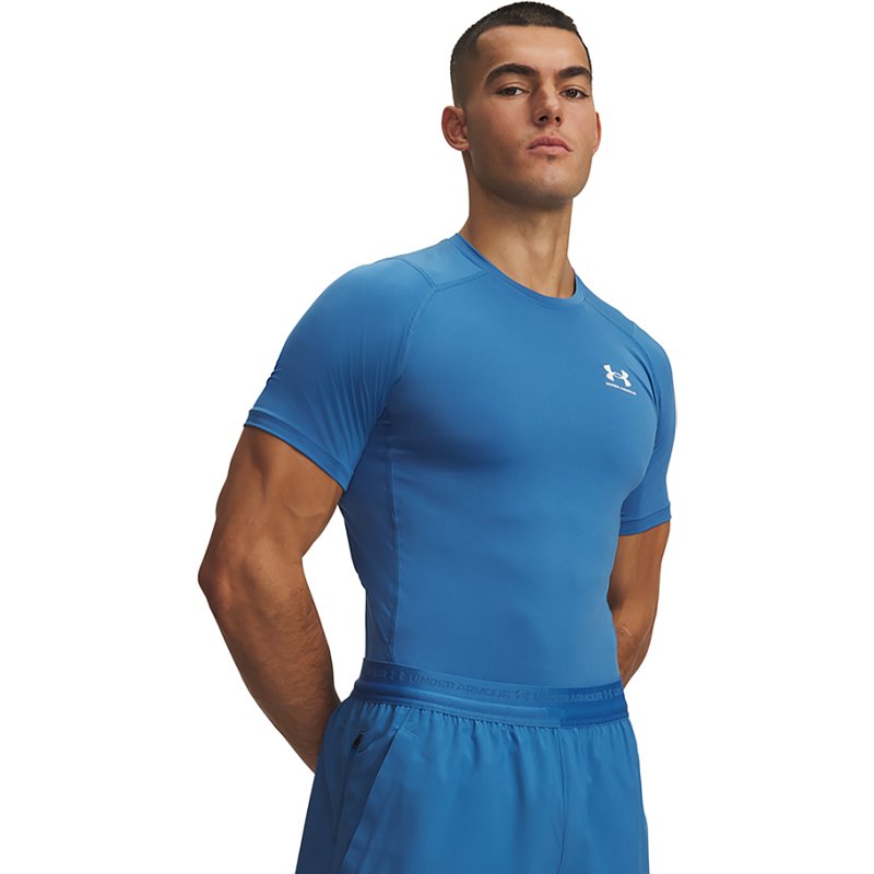 Under Armour Men's HeatGear Compression T-Shirt, XXL, Aegean Blue/White