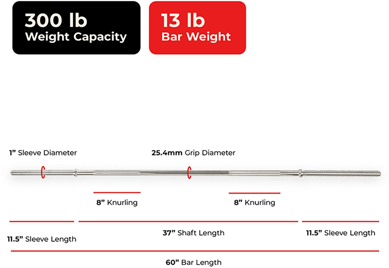 Sunny Health & Fitness 60" Threaded Chrome Barbell Bar