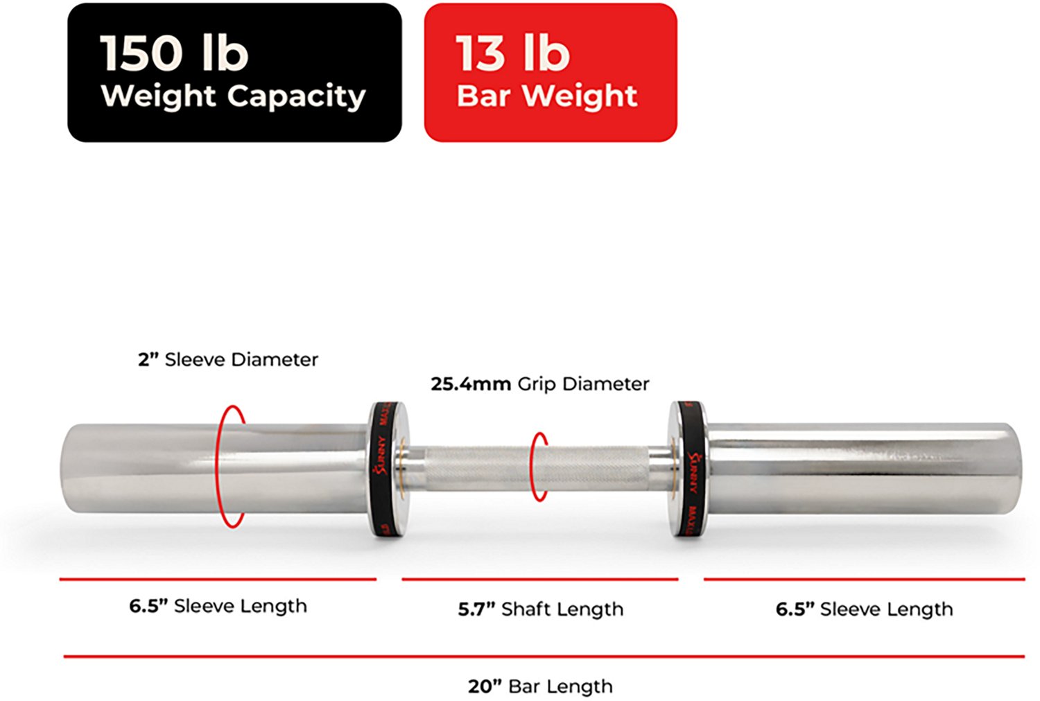 Sunny Health & Fitness 20" Olympic Dumbbell Handles with Ring Collars