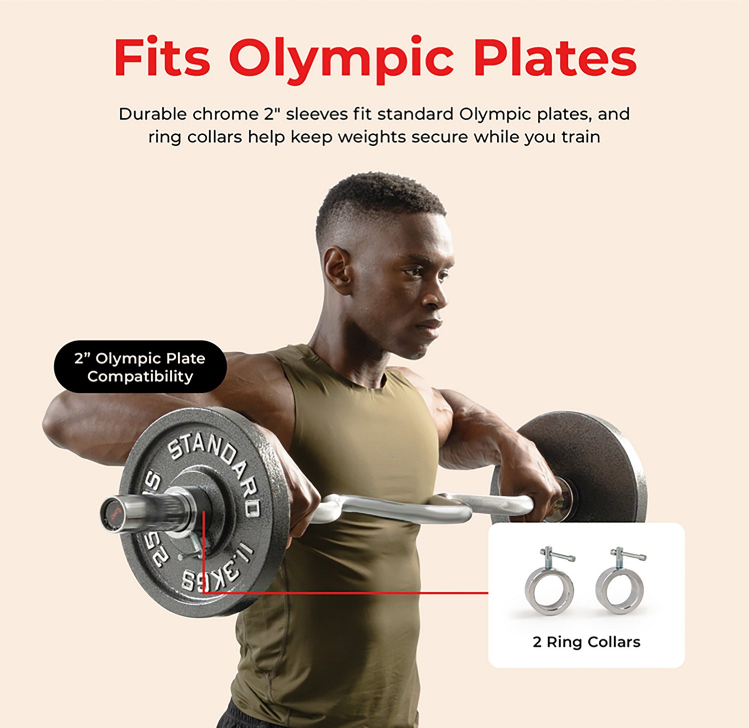 Sunny Health & Fitness 48" Olympic Super Curl Bar with Ring Collars - view number 5