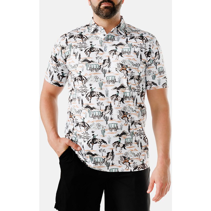 Waggle Men's Rough Riders Golf Polo, Medium, White