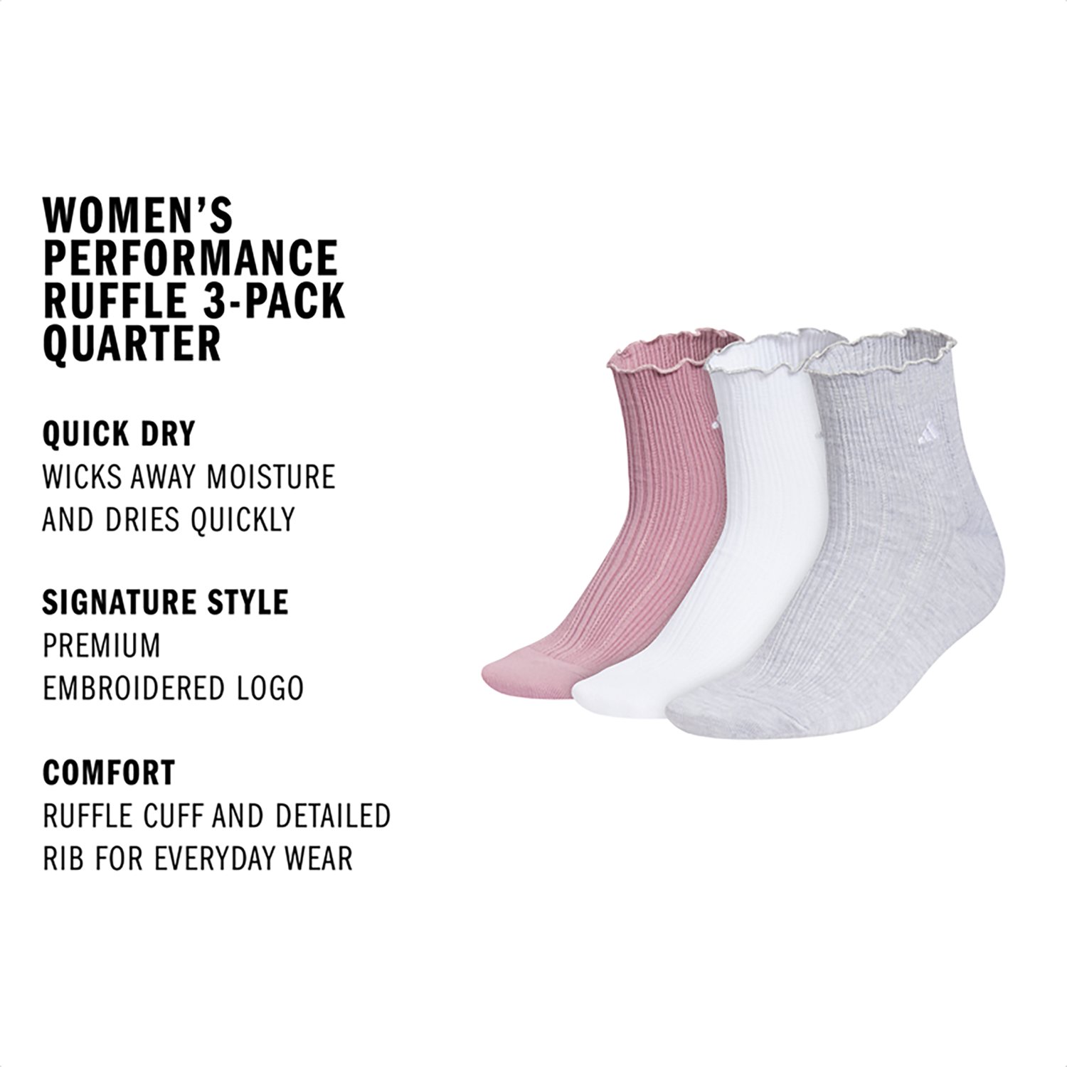 adidas Women's Performance Ruffle Quarter Socks 3-Pack - view number 2