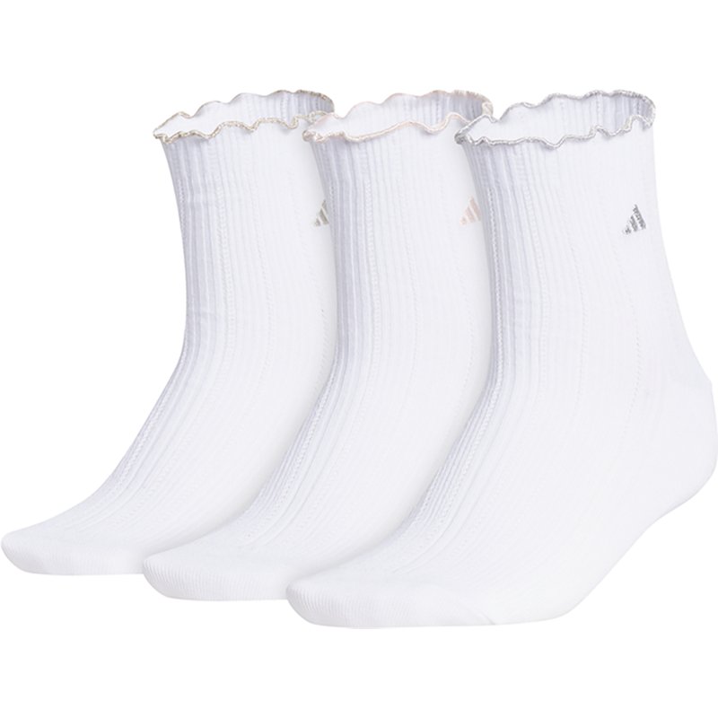 Adidas Women's 3 Pack Performance Ruffle Ankle Sock Shoes (White/Cyber Silver/Silver) - Size 0.0 OT