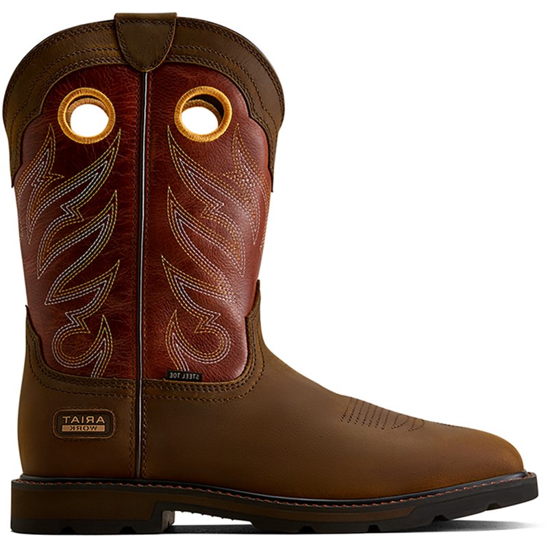 Men's Groundwork Wide Square Toe Steel Work Boots in Brown Sunrise Full-Grain Leather, Size: M 12/ W 13.5 D / Medium by Ariat