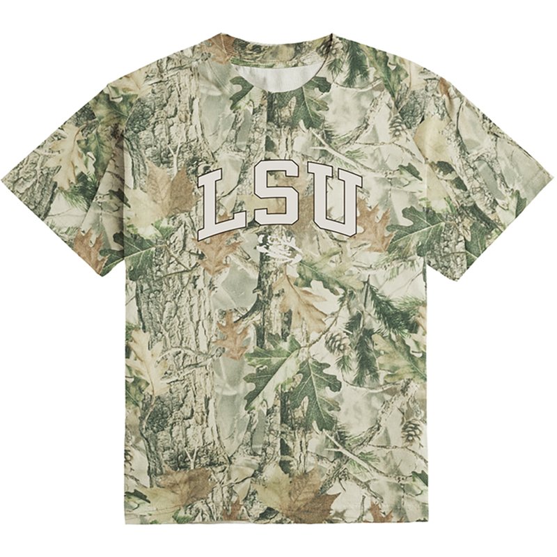 Uscape Apparel Men's Louisiana State University School Arch Vintage Camo Heavyweight Short Sleeve T-shirt