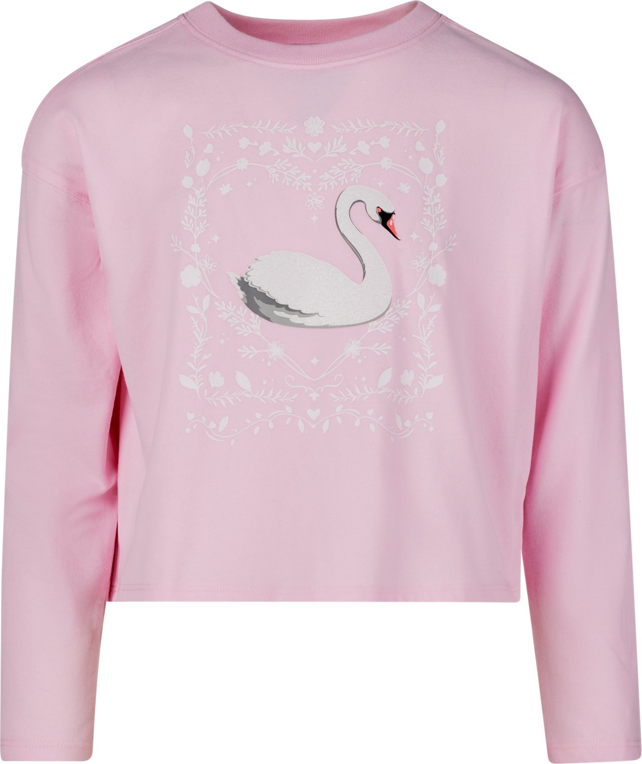 BCG Girls' Lifestyle Cotton Long Sleeve Swan T-shirt