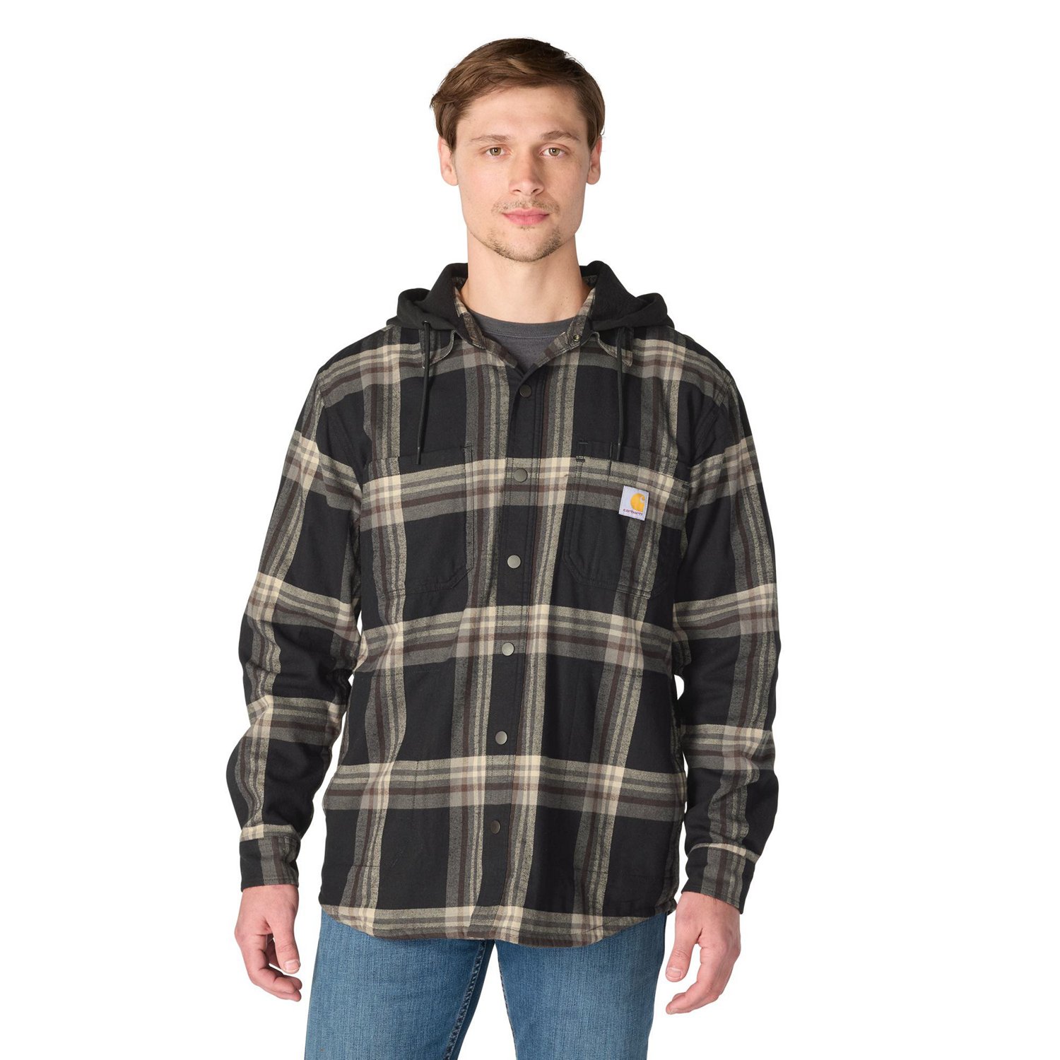 Carhartt Men's Rugged Flex Relaxed Fit Flannel Fleece Lined Hooded Shirt Jac