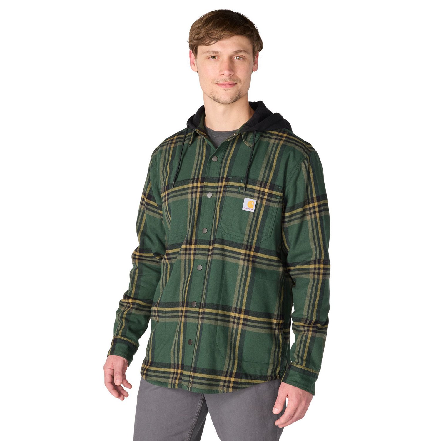 Carhartt Men's Rugged Flex Relaxed Fit Flannel Fleece Lined Hooded Shirt Jac