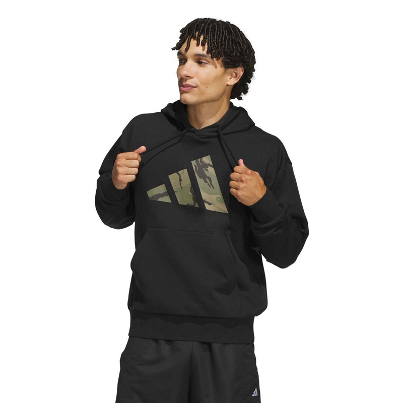 adidas Men's Camo Big Logo Graphic Pullover Hoodie in Black Size: Medium