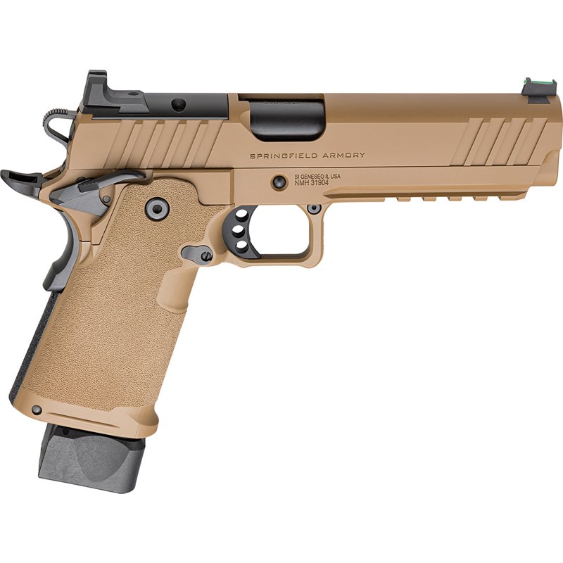 Springfield Armory 1911 DS Prodigy 9mm 5" Bbl Coyote Brown Handgun w/ AOS Plate, U-Notch Fiber Optic Sights, 1x17rd & 1x20rd Mags PH9119AOSCB