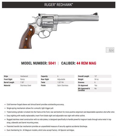 Ruger Redhawk 44 Rem Mag 7-1/2 in Revolver - view number 3