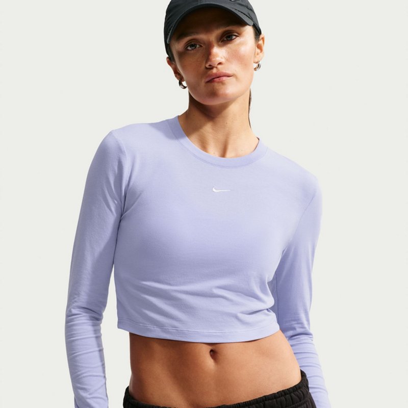 Nike Womens Crew Neck Long Sleeve Active Crop Top, Medium, Purple