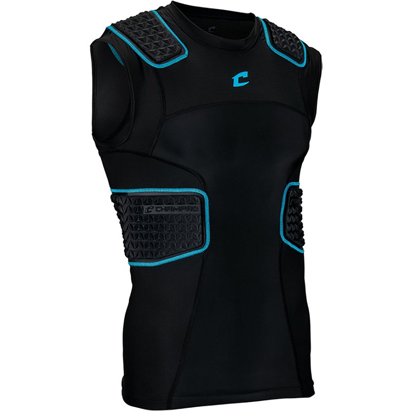 CHAMPRO Bull Rush Compression Football Integrated Shirt, Men's, Medium, Black/Optic Blue