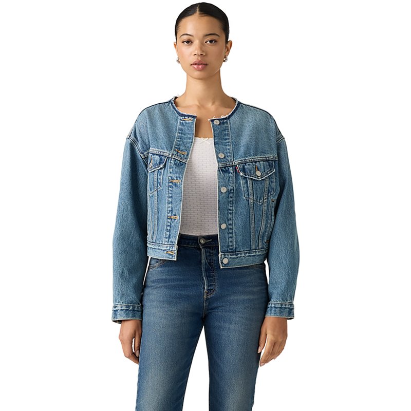 Levi's Women's Collarless Shruken 90's Trucker Jacket, Medium, Blue