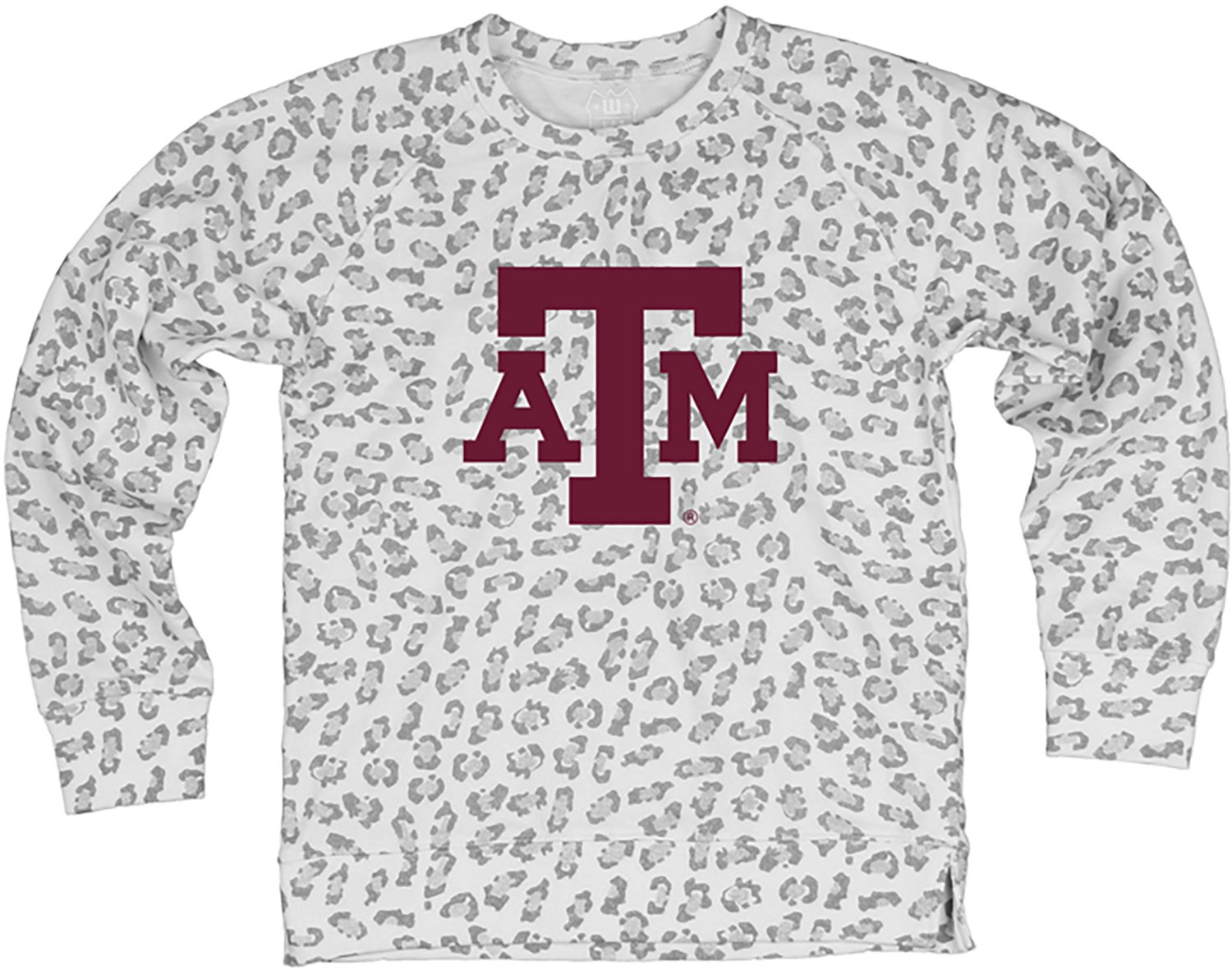 Wes & Willy Girls' Texas A&M University Leopard Burn Out Fleece Crew