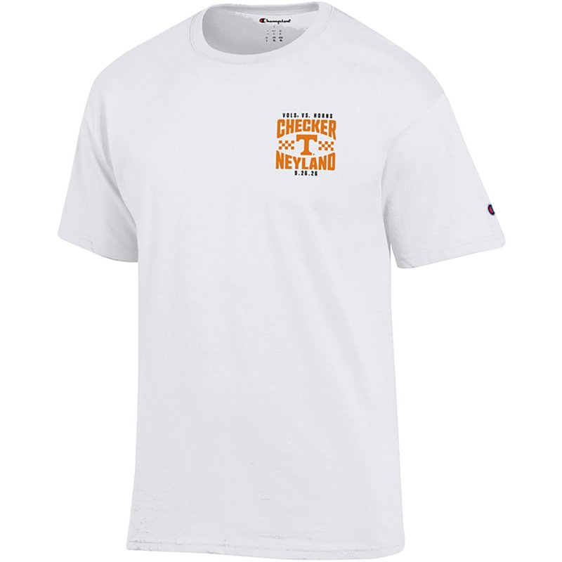 Champion Adult Tennessee Volunteers vs. Texas Longhorns Checker Neyland Stadium T-Shirt, Men's, Small, White